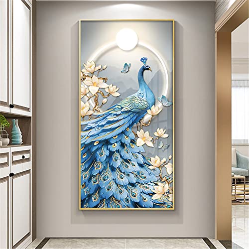 EXQULEG 5D Diamond Painting Bilder, Full Groß Diamant Painting Pfau Diamant malerei Kits für Wohnzimmer Schlafzimmer Büro Wand und Eingang Dekoration (40x80cm) von EXQULEG