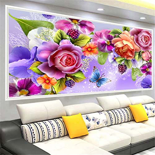 EXQULEG 5D Diamond Painting Blumen Diamant Painting Bilder DIY Diamond Painting Groß Full Set für Erwachsene Kinder, Dekorationen für Haus, Wand Und Eingang (100x50cm) von EXQULEG