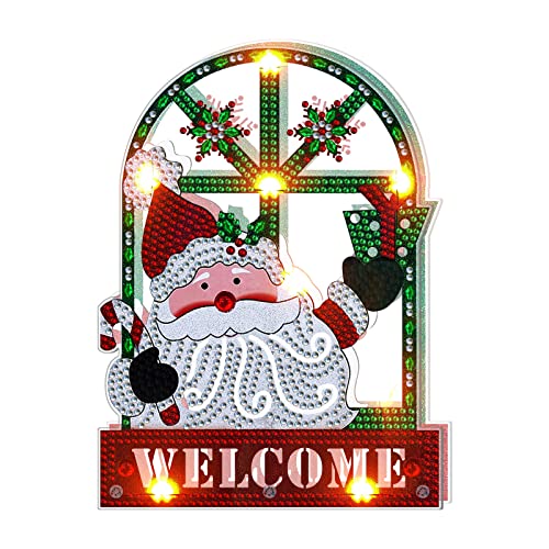 EXQULEG 5D Diamond Painting Weihnachten Deko, Diamant Painting Anhänger mit LED, Diamant Malerei Nachtlicht Deko Lampe DIY Party Deko Weihnachtsdeko Handwerk Geschenk (BJD04) von EXQULEG