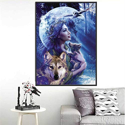 EXQULEG 5D Full Bohrer Diamant Gemälde Wolf Diamant Kristall Strass DIY Diamond Painting für Heimtextilien (45x60cm) von EXQULEG