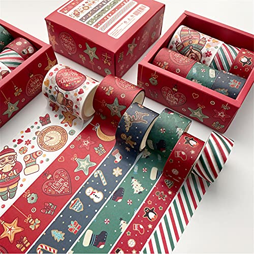EXQULEG 6 Rollen Washi Tape Set, Weihnachts Dekoratives Klebeband, DIY Papier Tape, Masking Tape Klebebänder für Journals, Karten und Scrapbooking von EXQULEG