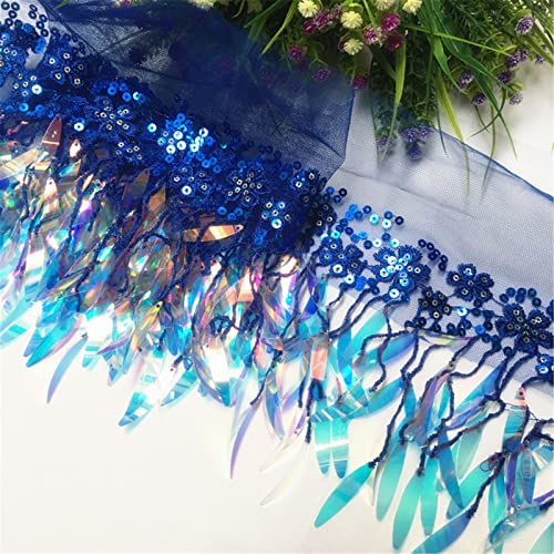 EXQULEG 90cm*15cm Pailletten-Band Paillettenband Spitze Mesh Trim Nähen Glitzer Pailletten Bänder Borten Applikation für Hochzeit Handwerk Basteln (Blau) von EXQULEG