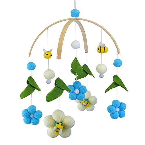 EXQULEG Baby Mobile Windspiel, Bienen Blumen Mobile Baby mit Filzbällen, Kinderzimmer Hängende Bettglocke, Neugeborenen Geschenk für Baby Mädchen oder Jungen (Blau) von EXQULEG