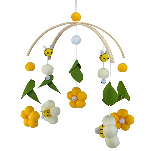 EXQULEG Baby Mobile Windspiel, Bienen Blumen Mobile Baby mit Filzbällen, Kinderzimmer Hängende Bettglocke, Neugeborenen Geschenk für Baby Mädchen oder Jungen (Gelb) von EXQULEG