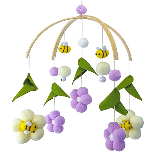 EXQULEG Baby Mobile Windspiel, Bienen Blumen Mobile Baby mit Filzbällen, Kinderzimmer Hängende Bettglocke, Neugeborenen Geschenk für Baby Mädchen oder Jungen (Lila) von EXQULEG
