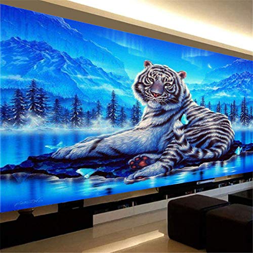 EXQULEG DIY 5D Diamant Malerei Kits, Tiger 5D Diamond Painting Voll Strass Stickerei Kreuzstich Bilder Arts Craft für Büro Wand Haus Dekoration (120x80cm) von EXQULEG