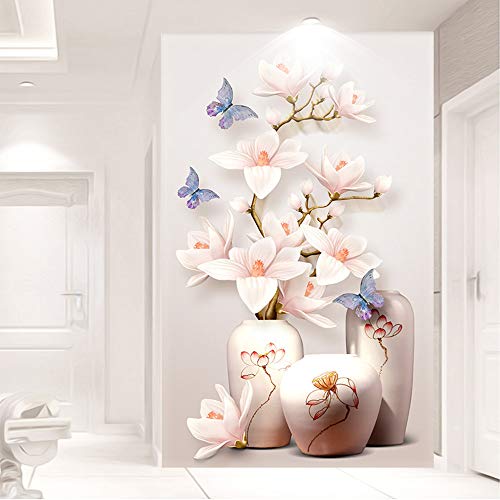 EXQULEG DIY 5D Diamant Stickerei, Schmetterlinge Magnolia Vase Runder Diamant Malerei Stickpackungen, Kreuzstich Arts Craft für Home Wand-Decor (45 x 70cm) von EXQULEG