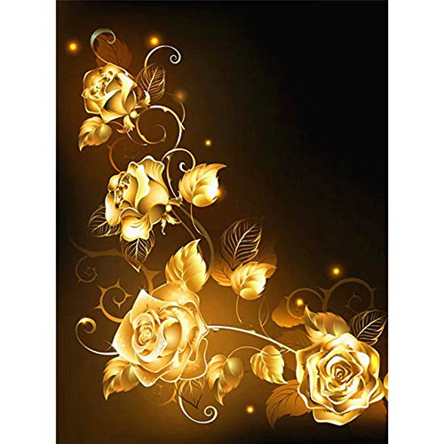 EXQULEG DIY 5D Diamond Painting Goldene Blume Diamant Malerei Full Kristall Strass Bilder Wohnzimmer Dekor Wand Aufkleber (30x40cm) von EXQULEG