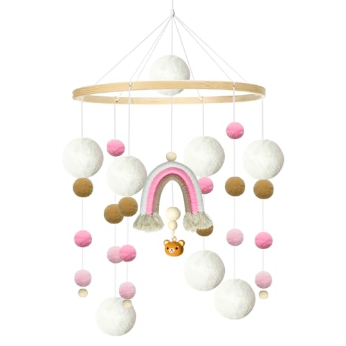 EXQULEG Regenbogen Baby Mobile Baby Windspiele,Mobile Baby Hölz Mobile Baby Mädchen Bettglocke Anhänger zum Aufhängen über dem Kinderbett Mobile für Babybett (Rosa) von EXQULEG