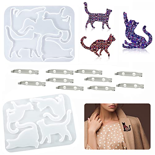 EXQULEG Resin Silikonform Katze Epoxidharz Formen Brosche Set, Silikon Formen Epoxid,Gießformen Epoxidharz für herstellung von Ohrringe,Brosche,Anhänger und Basteln von EXQULEG