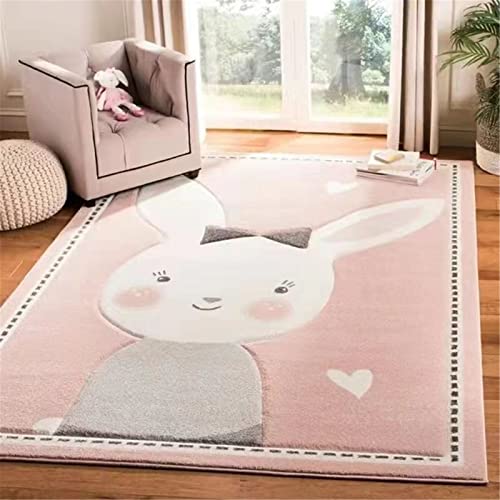 EXQULEG Teppiche Kinderzimmer Babymatte Groß Kinderteppiche Flauschige Anti-Rutsch-Teppich Kindermatte fürs Babyzimmer Kleinkinderzimmer (Rosa Hase,100x160cm) von EXQULEG