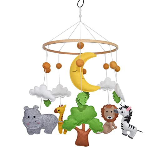 EXQULEG Tier Mobile Baby Hölz Mobile Baby Windspiele mit Filzbällen Kinderzimmer Hängende Bettglocke Mobile für Babybett Jungen und Mädchen (A) von EXQULEG