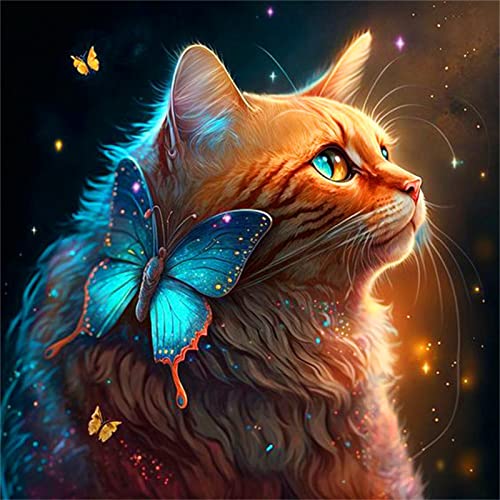 Katze Diamond Painting Bilder Set, 5D Diamant Painting Bilder Tier Diamond Painting Erwachsene Full Drill DIY Diamant Malerei Kits für Haus, Wand Und Eingang Dekorationen (50x50cm) von EXQULEG