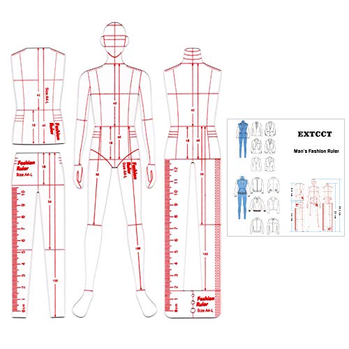 EXTCCT Man's Fashion Illustration Lineal, Zeichenvorlage Lineal Set Nähen Humanooid Muster Design, Kleidung Messen Französische Kurvenlineale A4 Muster Papier Entwurf Zeichnungen von EXTCCT