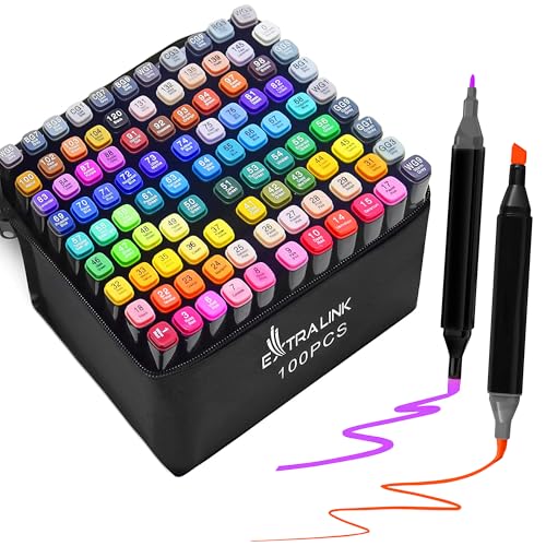EXTRALINK Alkoholmarker Filzstifte 100 Stück, 2 Sekunde Schnell Trocknende Stifte Set, Marker Stifte mit Doppelseitige Spitze, Lebendige Tintenfarbe, Stifte mit Tragetasche, Zeichnung, Manga EXTRALINK Alkoholmarker Filzstifte 100 Stück, 2 Sekunde Schnell Trocknende Stifte Set, Marker Stifte mit Doppelseitige Spitze, Lebendige Tintenfarbe, Stifte mit Tragetasche, Zeichnung, Manga von EXTRALINK