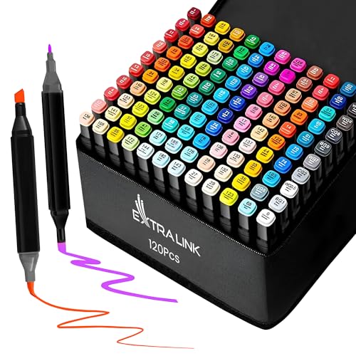 EXTRALINK Alkoholmarker Filzstifte 120Stück, 2 Sekunde Schnell Trocknende Stifte Set, Marker Stifte mit Doppelseitige Spitze, Lebendige Tintenfarbe, Stifte mit Tragetasche, Zeichnung, Manga EXTRALINK Alkoholmarker Filzstifte 120Stück, 2 Sekunde Schnell Trocknende Stifte Set, Marker Stifte mit Doppelseitige Spitze, Lebendige Tintenfarbe, Stifte mit Tragetasche, Zeichnung, Manga von EXTRALINK