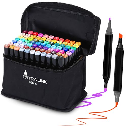 EXTRALINK Alkoholmarker Filzstifte 80 Stück, 2 Sekunde Schnell Trocknende Stifte Set, Marker Stifte mit Doppelseitige Spitze, Lebendige Tintenfarbe, Stifte mit Tragetasche, Zeichnung, Manga EXTRALINK Alkoholmarker Filzstifte 80 Stück, 2 Sekunde Schnell Trocknende Stifte Set, Marker Stifte mit Doppelseitige Spitze, Lebendige Tintenfarbe, Stifte mit Tragetasche, Zeichnung, Manga von EXTRALINK