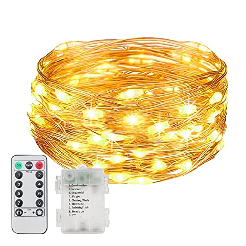 EXTRASTAR Led Lichterkette Batterie,10M 100LED Wasserdicht Lichterkette,8 Modi Kupferdraht Lichterkette mit Fernbedienung und Timer für Party,Garten,Innen,Weihnachten,Hochzeit,1 Stück,Warmweiß von EXTRASTAR