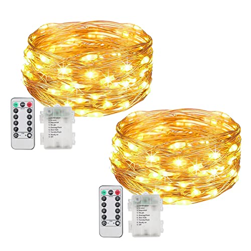 EXTRASTAR Led Lichterkette Batterie,10M 100LED Wasserdicht Lichterkette,8 Modi Kupferdraht Lichterkette mit Fernbedienung und Timer für Party,Garten,Innen,Weihnachten,Hochzeit,2 Stück,Warmweiß von EXTRASTAR