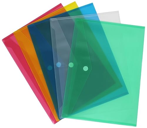 Dokumententaschen/Sammeltasche/Sammelmappe A3 quer mit Klettverschluss, transparent farblich sortiert, aus PP - 5 Stück von EXXO by HFP