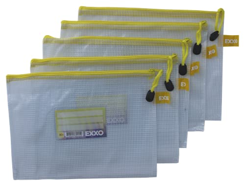EXXO by HFP 34115 Kleinkrambeutel A5 Mesh Bag Reißverschlussbeutel aus faserverstäkrter PVC-Folie mit gelbem Reißverschluss – 5 Stück von EXXO by HFP