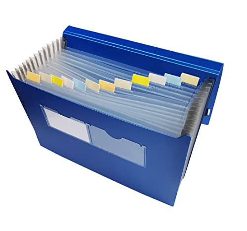 EXXO by HFP 41627 Fächertasche passend für A4 Unterlagen, 12 dehnbare Fächer mit Klarsicht-Taben, Gummiband-Verschluss und Namensschildtaschen, Farbe: blau – 1 Stück von EXXO by HFP
