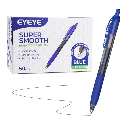 EYEYE G-103 Gelstifte, 0,5 mm schwarze Stifte, feine Spitze, glattes Schreiben, schnell trocknender Kugelschreiber für Schule, Büro, 50 Stück von EYEYE