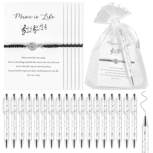 24 Sets Musikgeschenk für Damen und Herren, schwarzes Musikarmband, Musiknoten, Kugelschreiber mit Organza-Beuteln, Informationskarte, Musik-Themen-Geschenke für Musikliebhaber, Band, Chor, Lehrer von EYNDYN