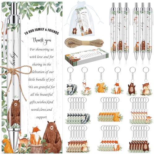EYNDYN 145 Stück Babyparty-Geschenke für Gäste, Wald-Kugelschreiber und Schlüsselanhänger, Gastgeschenke, einziehbare Babyparty-Stifte zum Enthüllen, Grußkarten, Souvenirs, Preise EYNDYN 145 Stück Babyparty-Geschenke für Gäste, Wald-Kugelschreiber und Schlüsselanhänger, Gastgeschenke, einziehbare Babyparty-Stifte zum Enthüllen, Grußkarten, Souvenirs, Preise von EYNDYN