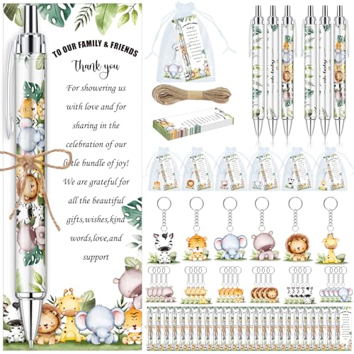 EYNDYN 97 Stück Babyparty-Geschenke für Gäste, Safari-Kugelschreiber und Schlüsselanhänger, Großpackung, Wald, einziehbar, Babyparty-Stifte zum Enthüllen, Grußkarten, Souvenirs, Preise EYNDYN 97 Stück Babyparty-Geschenke für Gäste, Safari-Kugelschreiber und Schlüsselanhänger, Großpackung, Wald, einziehbar, Babyparty-Stifte zum Enthüllen, Grußkarten, Souvenirs, Preise von EYNDYN