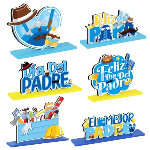 Spanische Holz-Tischdekoration, Motiv: Feliz Dia Papa, Tischdekoration, für Vatertag, Partyzubehör, 6 Stück Spanische Holz-Tischdekoration, Motiv: Feliz Dia Papa, Tischdekoration, für Vatertag, Partyzubehör, 6 Stück von EYNDYN