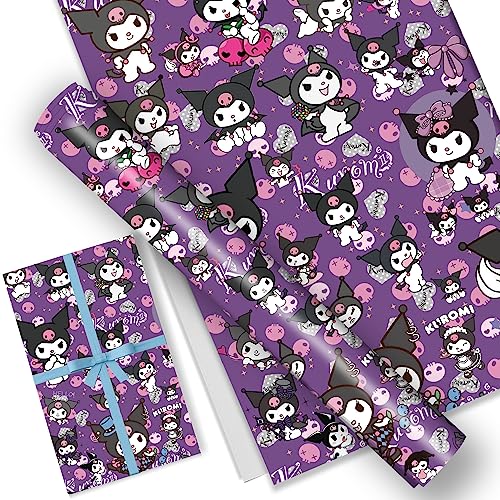 EYQQM Kuromi Geschenkpapier, 50,8 x 76,2 cm, Kraftpapierbögen, Premium-langlebiges Geburtstags-Geschenkpapier-Set für Kinder, Party-Aufbewahrung, festliche Dekoration (Lila Hase) von EYQQM
