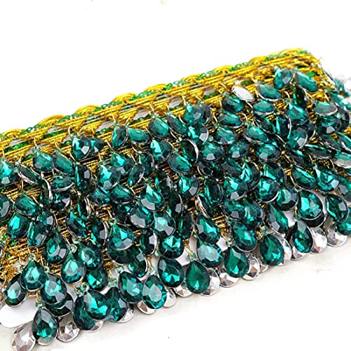 EYRMQWJPC Quastenbesatz 4,5 Yard Kristallperlen Polyester Quaste Fransenbesatz Chainette Fransenbesatz(Green) von EYRMQWJPC
