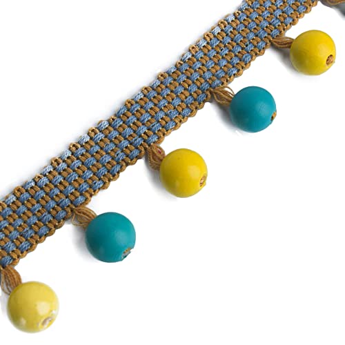 EYRMQWJPC Quastenbesatz 4 Yard Holz Perlen Geflochtene Quaste Fringe Trim Trimmen Perlen Band Band Vorhang Trim(Blue Yellow) von EYRMQWJPC
