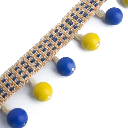 EYRMQWJPC Quastenbesatz 4 Yard Holz Perlen Geflochtene Quaste Fringe Trim Trimmen Perlen Band Band Vorhang Trim(Gem Blue Yellow) von EYRMQWJPC