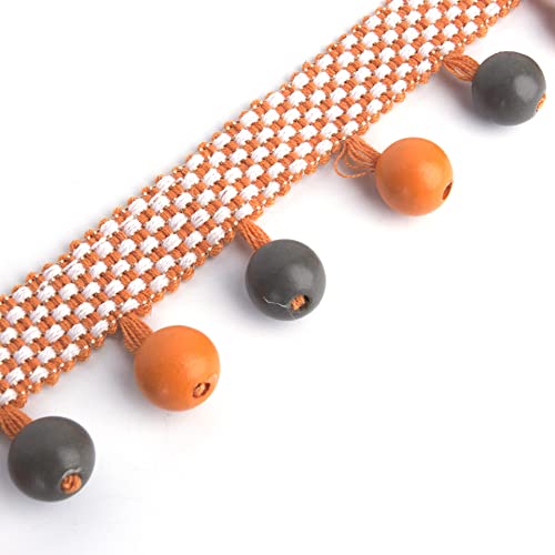 EYRMQWJPC Quastenbesatz 4 Yard Holz Perlen Geflochtene Quaste Fringe Trim Trimmen Perlen Band Band Vorhang Trim(Orange) von EYRMQWJPC