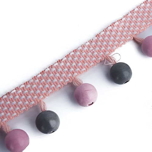 EYRMQWJPC Quastenbesatz 4 Yard Holz Perlen Geflochtene Quaste Fringe Trim Trimmen Perlen Band Band Vorhang Trim(Pink) von EYRMQWJPC