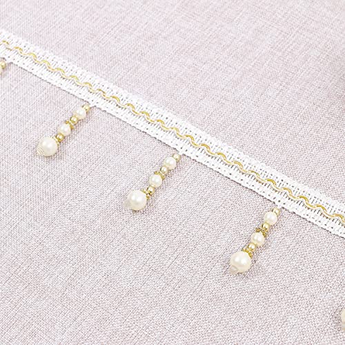 EYRMQWJPC Quastenbesatz 4 Yard geflochtene Perlen hängende Kugel Quaste Fransenbesatz, Perlen Vorhang Trim(Beige) von EYRMQWJPC