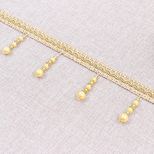 EYRMQWJPC Quastenbesatz 4 Yard geflochtene Perlen hängende Kugel Quaste Fransenbesatz, Perlen Vorhang Trim(Gold) von EYRMQWJPC