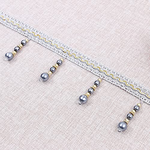 EYRMQWJPC Quastenbesatz 4 Yard geflochtene Perlen hängende Kugel Quaste Fransenbesatz, Perlen Vorhang Trim(Grey) von EYRMQWJPC