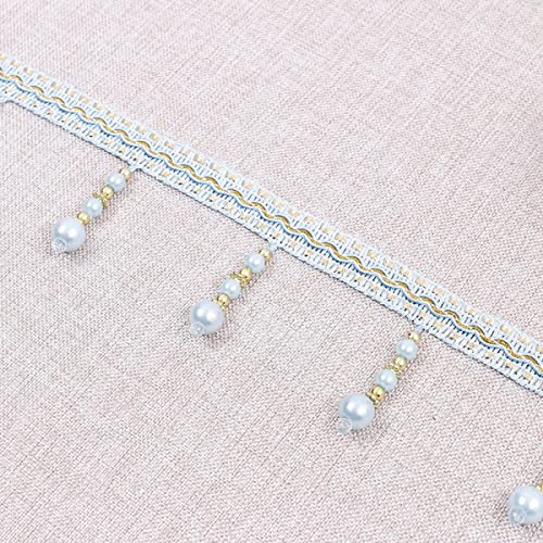 EYRMQWJPC Quastenbesatz 4 Yard geflochtene Perlen hängende Kugel Quaste Fransenbesatz, Perlen Vorhang Trim(Light Blue) von EYRMQWJPC
