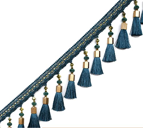 EYRMQWJPC Quastenbesatz 4 Yards Europäischen Typ Geflochtene Perlen Hängen Quaste Fransen Garnituren Fringe Trim Band(Blue) von EYRMQWJPC