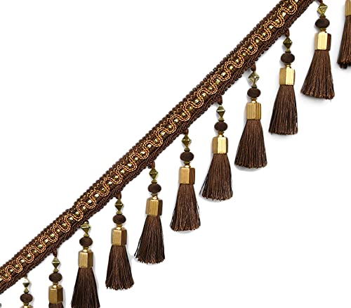 EYRMQWJPC Quastenbesatz 4 Yards Europäischen Typ Geflochtene Perlen Hängen Quaste Fransen Garnituren Fringe Trim Band(Deep Coffee) von EYRMQWJPC