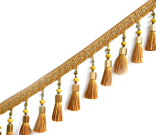 EYRMQWJPC Quastenbesatz 4 Yards Europäischen Typ Geflochtene Perlen Hängen Quaste Fransen Garnituren Fringe Trim Band(Gold) von EYRMQWJPC