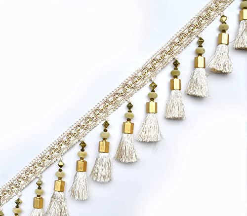 EYRMQWJPC Quastenbesatz 4 Yards Europäischen Typ Geflochtene Perlen Hängen Quaste Fransen Garnituren Fringe Trim Band(White) von EYRMQWJPC