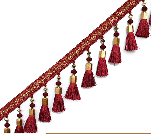 EYRMQWJPC Quastenbesatz 4 Yards Europäischen Typ Geflochtene Perlen Hängen Quaste Fransen Garnituren Fringe Trim Band(Wine Red) von EYRMQWJPC