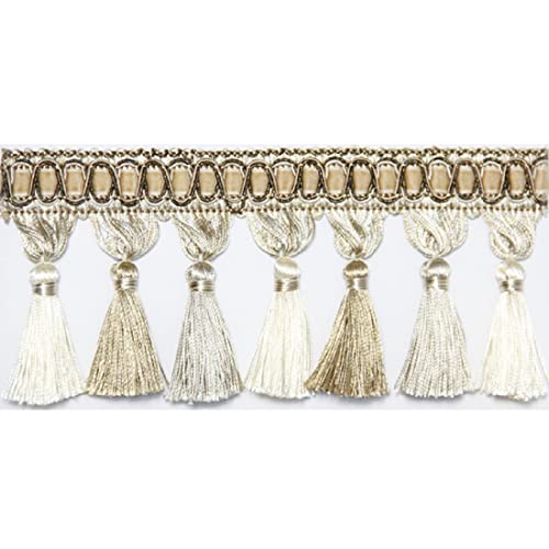 EYRMQWJPC Quastenbesatz 4 Yards geflochtene hängende Perlen Quaste Fransen Trimmen, Quaste Fransen hängen Ball Trim(Beige) von EYRMQWJPC