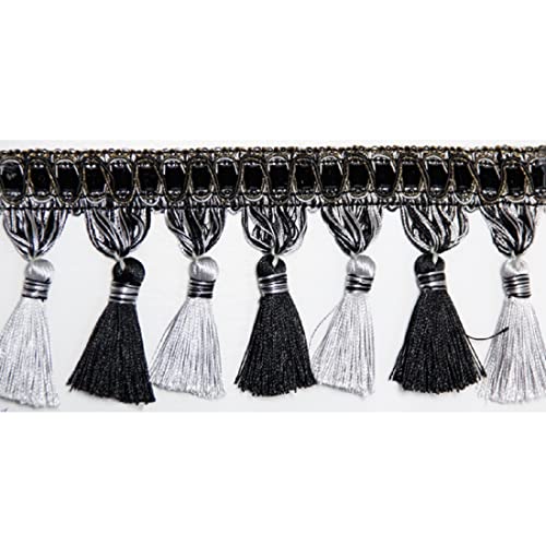 EYRMQWJPC Quastenbesatz 4 Yards geflochtene hängende Perlen Quaste Fransen Trimmen, Quaste Fransen hängen Ball Trim(Black) von EYRMQWJPC
