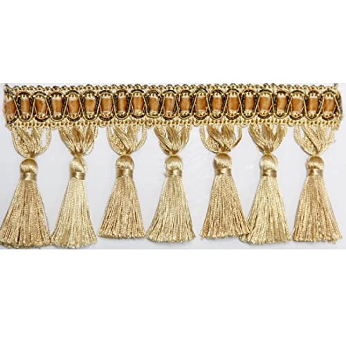 EYRMQWJPC Quastenbesatz 4 Yards geflochtene hängende Perlen Quaste Fransen Trimmen, Quaste Fransen hängen Ball Trim(Gold) von EYRMQWJPC
