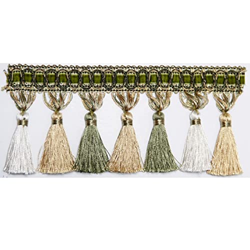 EYRMQWJPC Quastenbesatz 4 Yards geflochtene hängende Perlen Quaste Fransen Trimmen, Quaste Fransen hängen Ball Trim(Green) von EYRMQWJPC